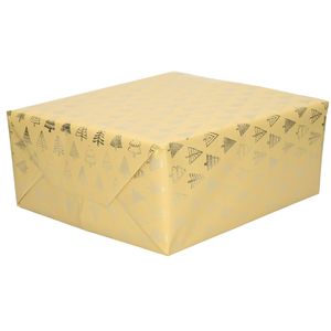 1x Rollen Kerst inpakpapier/cadeaupapier beige/gouden bomen 2,5 x 0,7 meter