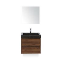 Dante Badmeubelset 60 cm - Walnoot - Wastafel Hardsteen Wit Lucca - met Spiegel