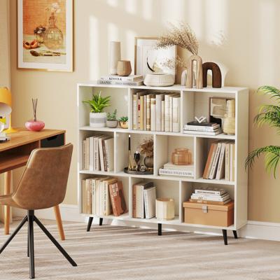 Boekenkast met Vakken Staande Kast met 3 Niveaus & Houten Poten Cube Kast Bureau Kast 120 cm