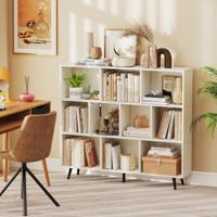 Boekenkast met Vakken Staande Kast met 3 Niveaus & Houten Poten Cube Kast Bureau Kast 120 cm