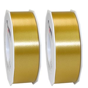 2x Luxe bronzen kunststof linten rollen 4 cm x 91 meter cadeaulint verpakkingsmateriaal - Cadeaulinten