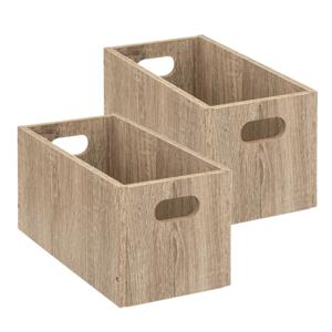 5five Opbergmand/kastmand van hout - Set van 2x stuks - lichtbruin - 7 Liter - 31 x 15 x 15 cm - Opb