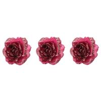Kerstboomversiering Bloem - 10x - 15 cm - roze - op clip - ornament