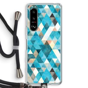 Gekleurde driehoekjes blauw: Sony Xperia 5 III Transparant Hoesje met koord