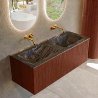 Badmeubel Mondiaz Kurve-Dlux | 120 cm cm | Meubelkleur Ruby | Wastafelkleur Lava | Solid surface | Wasbak beiden zijden spoelbak | Zonder kraangat(en)