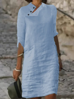 Regular Fit Casual Cotton And Linen Dress