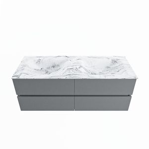 MONDIAZ VICA-DLUX 130cm badmeubel onderkast Plata 4 lades. Inbouw wastafel CLOUD dubbel zonder kraangat, kleur Glace.