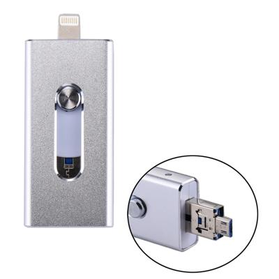 RQW-02 3 in 1 USB 2.0 & 8 Pin & Micro USB 16GB Flash Drive for iPhone & iPad & iPod & Most Android Smartphones & PC Computer(Silver)