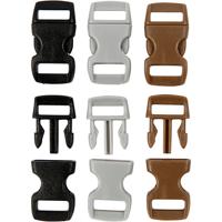 Creativ Company Klik sluiting, l: 29 mm, b: 15 mm, gatgrootte 3x11 mm, zwart, bruin, grijs, 100 stuk/ 1 doos