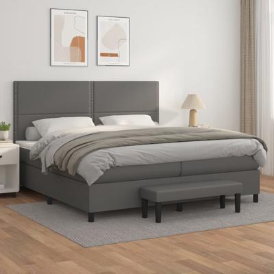 Boxspring met matras kunstleer grijs 200x200 cm