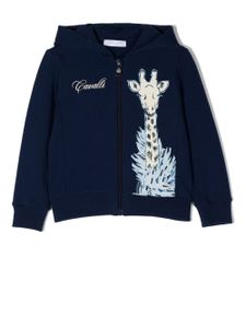 Roberto Cavalli Junior sweat zippé à imprimé animalier - Bleu