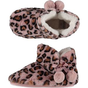 Dames hoge pantoffels/sloffen luipaard print oud roze maat 39-40