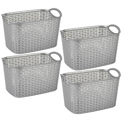 Plasticforte opbergmand kastmandje - 4x stuks - 6,4 liter - zilver - kunststof - 19 x 29 x 18 cm - m