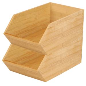 Stapelbare opbergmand 1 vaks - 2x - L18 x B31 x H12 cm - bamboe hout - lichtbruin - organizer