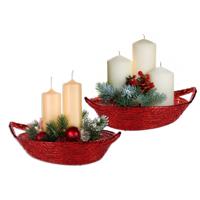 Krist+ Kerst mandje - 2x - kerststukje maken - metallic rood - 26 x 22 x 8 cm - zeegras Krist+ Kerst mandje - 2x - kerststukje maken - metallic rood - 26 x 22 x 8 cm - zeegras