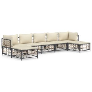 The Living Store Loungeset Antraciet Poly Rattan - Hoekbank 72x72x66cm - Middenbank 72x70x66cm - Voetenbankje