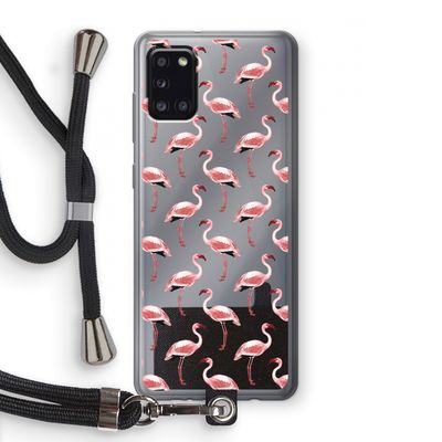 Flamingoprint groen: Samsung Galaxy A31 Transparant Hoesje met koord