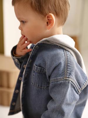 Personaliseerbaar denim hemd voor baby's met capuchon stone