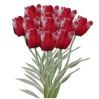 12x Kunstbloemen bosje tulpen rood met dauwdruppels 65 cm