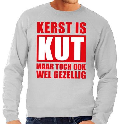 Foute Kersttrui - Kerst is kut - maar toch gezellig - grijs - voor heren - sweater