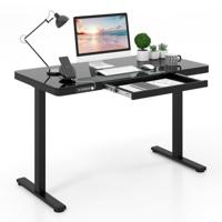 Elektrisch Zit-Sta Bureau 120 cm in Hoogte Verstelbaar Bureau met Blad van Gehard Glas 2 Geheugenposities USB Type-C-aansluitingen