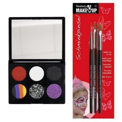 Carnaval schmink setje - Halloween thema kleuren - penselen - waterbasis