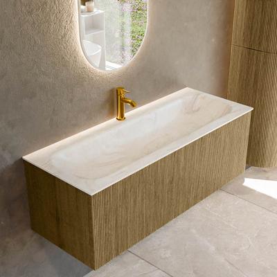 Badmeubel Mondiaz Kurve-Dlux | 120 cm cm | Meubelkleur Dusk | Wastafelkleur Ostra | Solid surface | Wasbak midden spoelbak | 1 kraangat