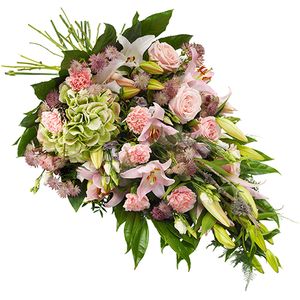 Rouwboeket van roze bloemen