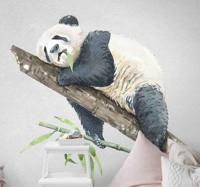 Wilde dieren stickers Realistische panda met een plant