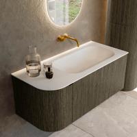 Badmeubel Mondiaz Kurve | 105 cm cm | Meubelkleur Shadow | Wastafelkleur Talc | Solid surface | Wasbak rechter zijde spoelbak | Zonder kraangat(en)