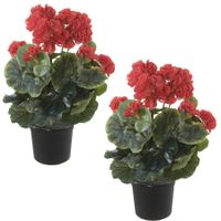 Set van 2x stuks rode geranium Pelargonium Graveolens kunstplanten in zwarte kunststof pot 35 cm - thumbnail