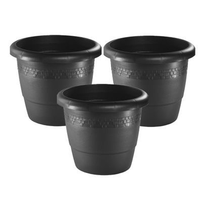 Set van 3x stuks bloempot/plantenpot antraciet kunststof diameter 40 cm