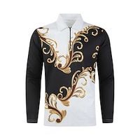 Bloemig Casual Voor heren Polo met rits Lange mouw Buiten Casual / Dagelijks Streetwear Herfst winter 3D Afdrukken Strijkijzer Rits Wit Micro-elastisch Polyester Lightinthebox