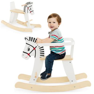 Houten Hobbelpaard in de Vorm van een Zebra met Afneembare Leuning Indoor Schommelspeelgoed DIY Functie voor Kinderen 3+