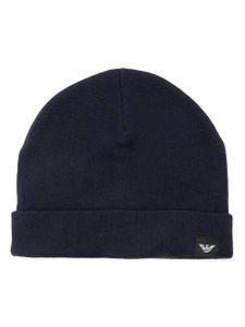 Emporio Armani bonnet en maille fine à patch logo - Bleu