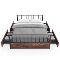 Dubbel Metalen Bedframe met Vier Lades Industrieel Platformbed met Hoofdeinde en Voeteneinde Stevige Metalen Lattenbodem ter Ondersteuning van de Matras