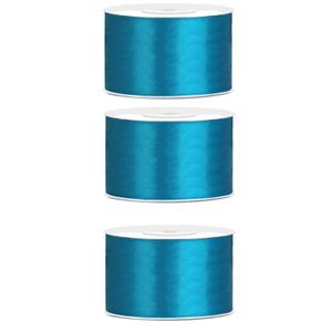 3x Hobby/decoratie turquoise satijnen sierlinten 3,8 cm/38 mm x 25 meter