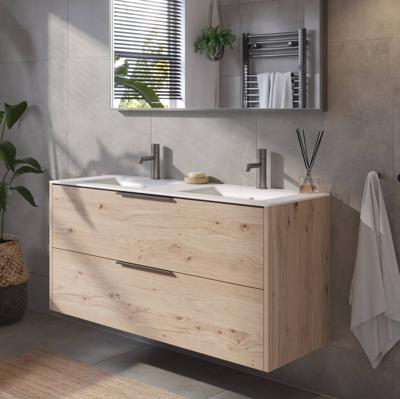 Saqu Lima voorgemonteerd badmeubel met grafiet greep incl. matte keramische wastafel 121x46cm naturel eiken
