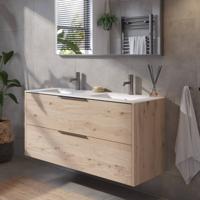 Saqu Lima voorgemonteerd badmeubel met grafiet greep incl. matte keramische wastafel 121x46cm naturel eiken