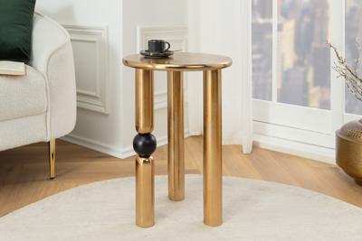 Handgemaakte bijzettafel ABSTRACT 55cm goud zwart metaal rond - 44854