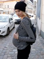 Zwangerschapsshirt met lange mouwen zwart gestreept/wit - thumbnail