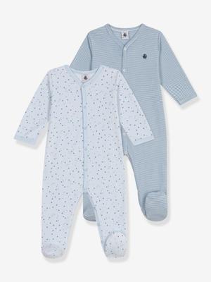 Set van 2 pyjama's voor baby in bedrukt katoen PETIT BATEAU lichtblauw