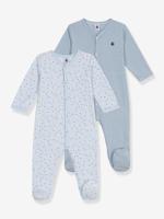 Set van 2 pyjama's voor baby in bedrukt katoen PETIT BATEAU lichtblauw