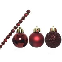 14x stuks kunststof kerstballen donkerrood 3 cm mat/glans/glitter - Kerstbal - thumbnail