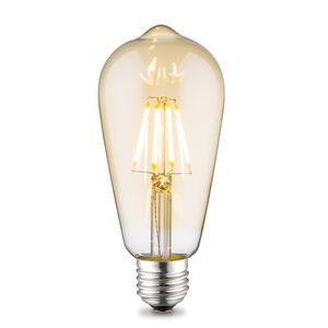 Edison Vintage LED filament lichtbron Drop - Amber - ST64 Deco - Retro LED lamp - 6.4/6.4/14cm - geschikt voor E27 fitting - Dimbaar - 6W 660lm 2700K - warm wit licht