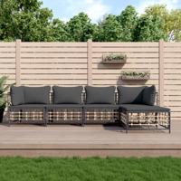5-delige Loungeset met kussens poly rattan antracietkleurig