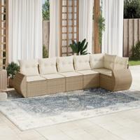 6-delige Loungeset met kussens poly rattan beige