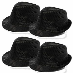 Trilby hoed met pailletten - 4x - zwart - polyester - glitter