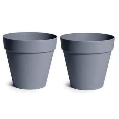 Plantenpot/bloempot - 2x - kunststof - grijs - binnen en buiten - D39 x H35 cm