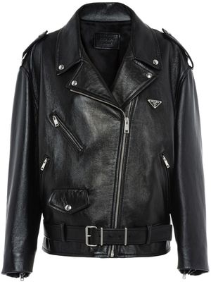 Prada veste en cuir à plaque logo - Noir